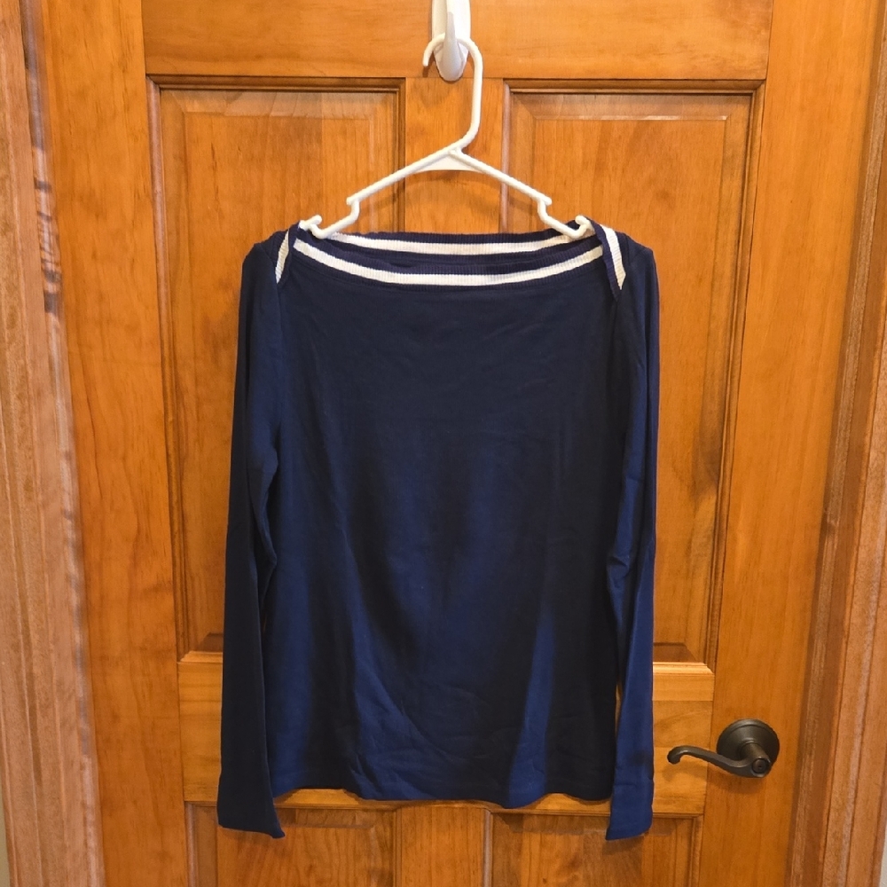 Loft  Navy Long Sleeve Ribbed Top Size L